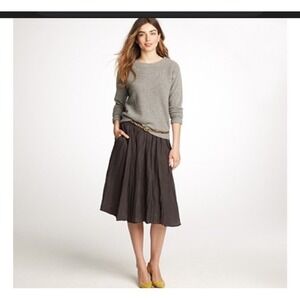 J Crew Women S Cotton Gray Full Pleated Skirt Swingy Casual Career Everyday Chic
